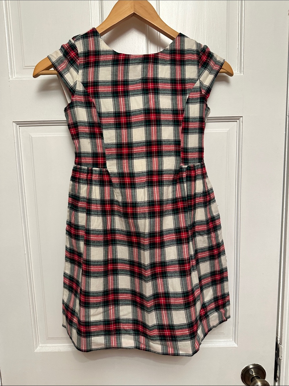GAP Girls Plaid Cap-Sleeve Dress in Cream, Red & Black